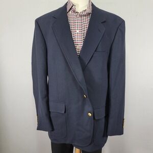 VTG Palm Beach Men's Sport Coat Blazer‎ Two Button Navy Blue Polyester Wool 52L
